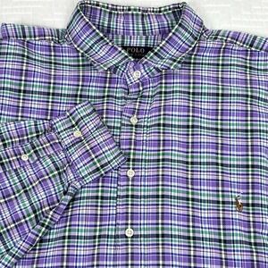 Polo Ralph Lauren Shirt Mens 3XLT Purple Green Plaid Long Sleeve Oxford Pony